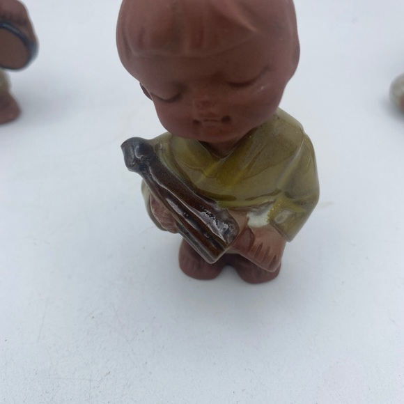 Vtg Japanese Red Clay Pottery Children holding Instruments figurines set of 3 4” - Picture 8 of 16